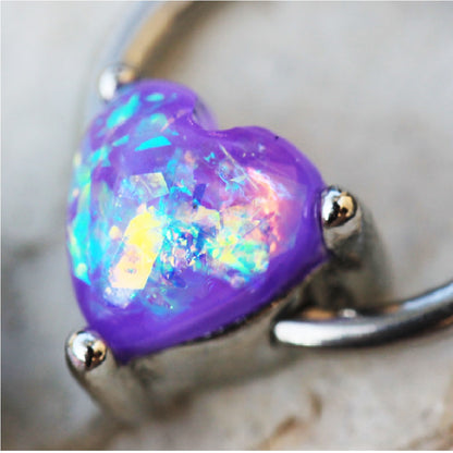 Heart Shaped Synthetic Opal Snap-In Captive Bead Ring - Stainless Steel