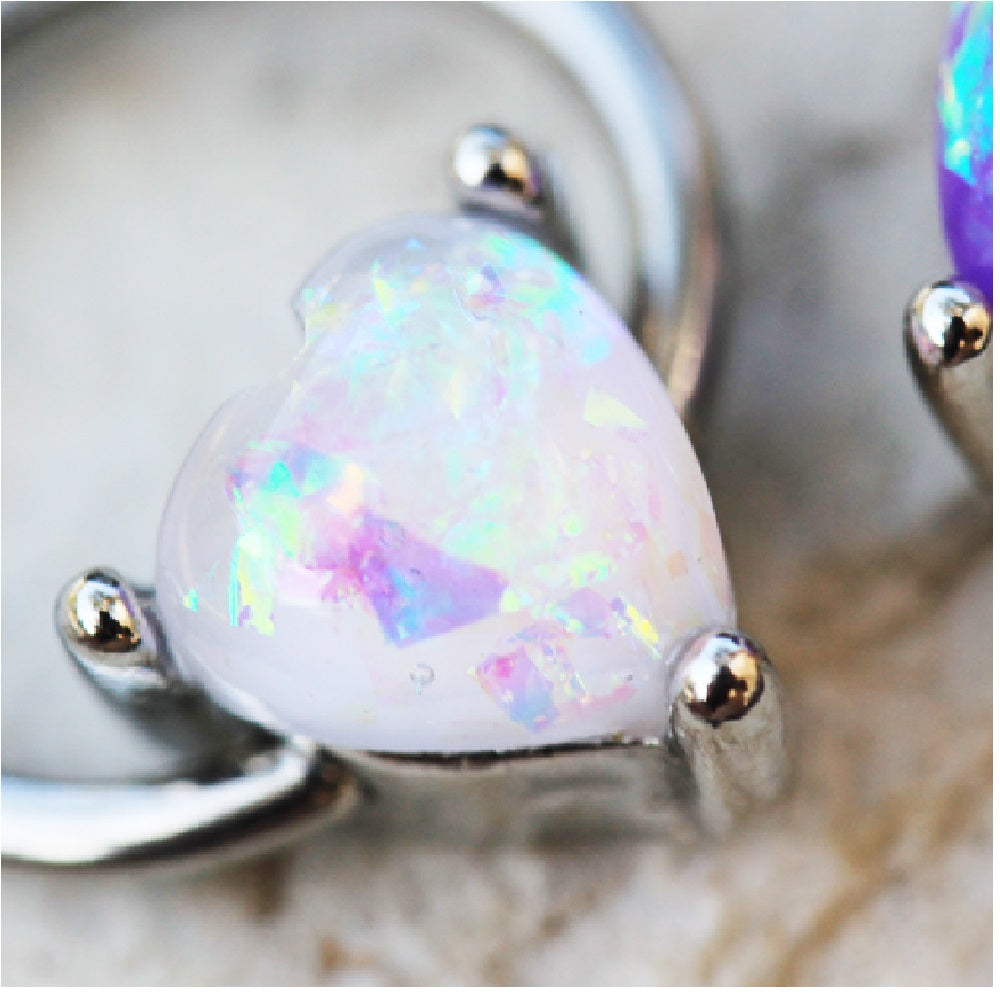 Heart Shaped Synthetic Opal Snap-In Captive Bead Ring - Stainless Steel