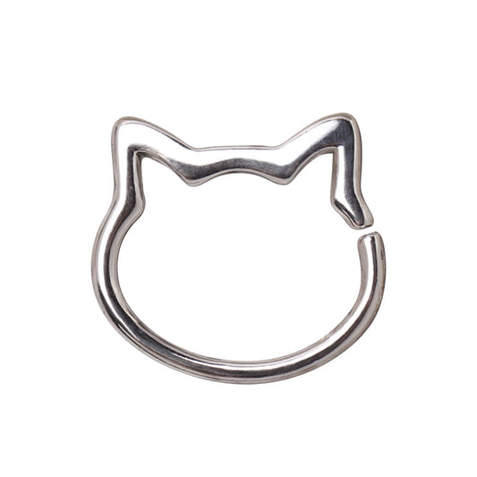 Cat Face Seamless Bendable Cartilage Daith Ring - 316L Stainless Steel