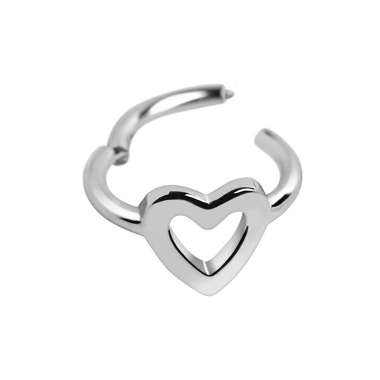 Heart Outline Hinged Segment Clicker Ring - 316L Stainless Steel