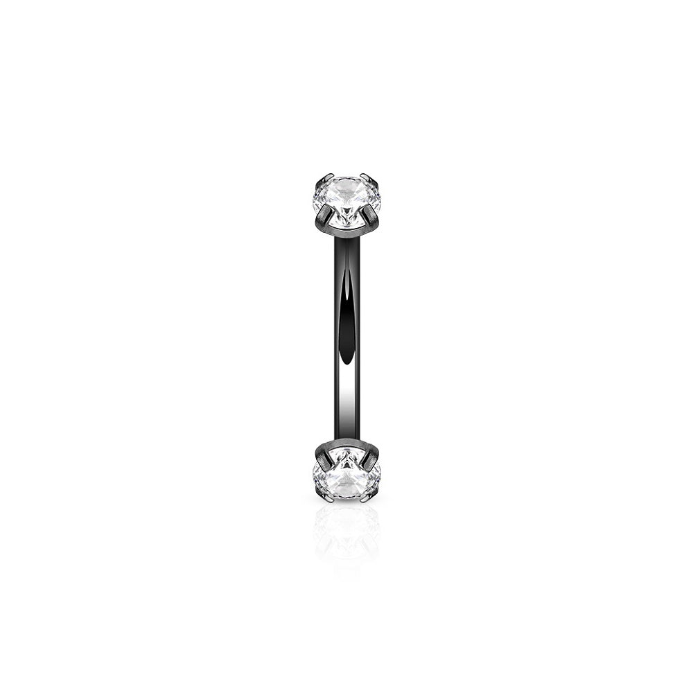 Internally Threaded Prong Set CZ Crystal Curved Barbell - Stainless Steel