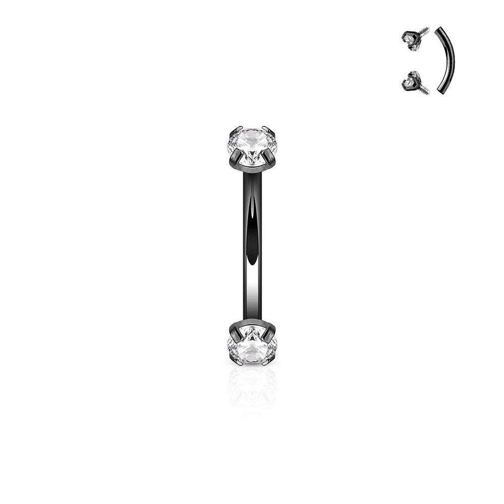 Internally Threaded Prong Set CZ Crystal Curved Barbell - Stainless Steel