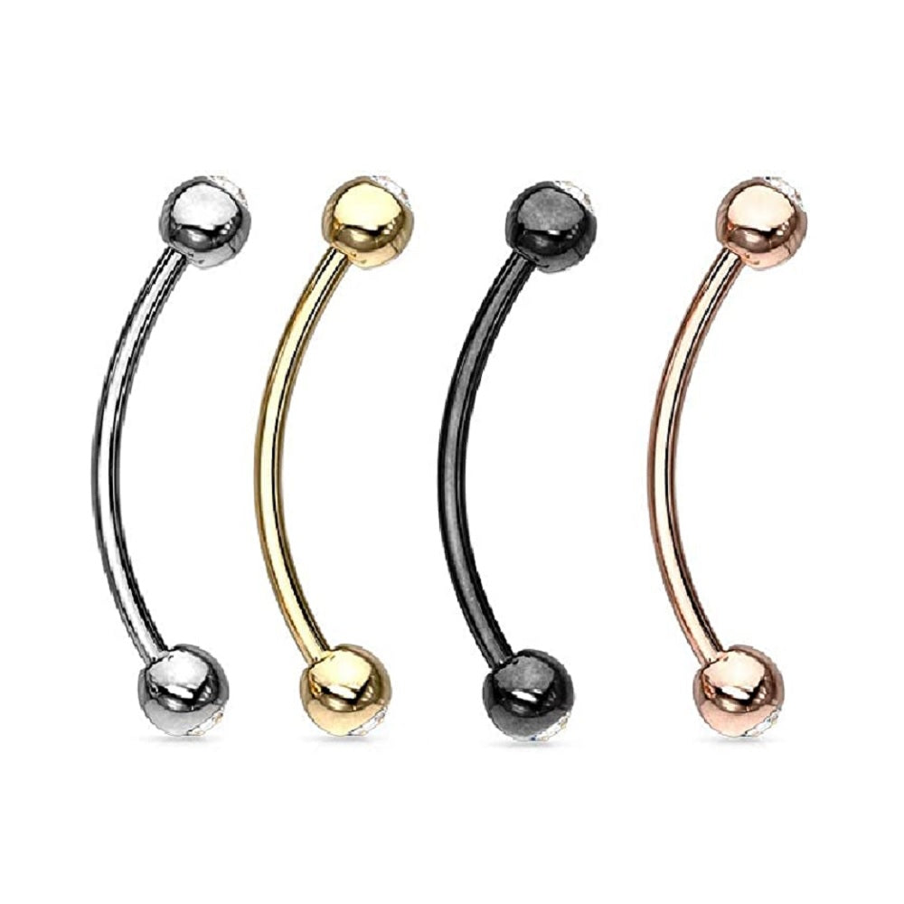 Set of 4 Clear CZ Crystal Curved Barbells - Stainless Steel