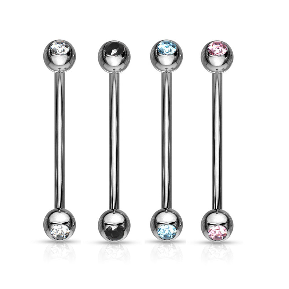 Set of 4 CZ Crystal Assorted Color Curved Barbells - Stainless Steel