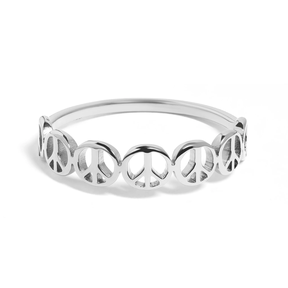 Peace Sign Lined Ring - 316L Stainless Steel