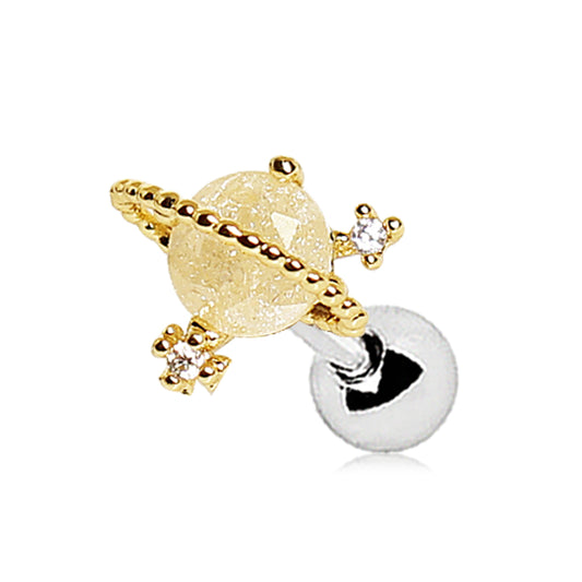 Gold Plated Golden Glitter CZ Crystal Galaxy Stud Earring - 316L Stainless Steel