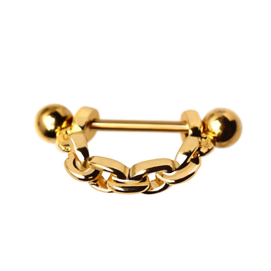 Gold Plated Link Chain Cartilage Cuff Earring - 316L Stainless Steel