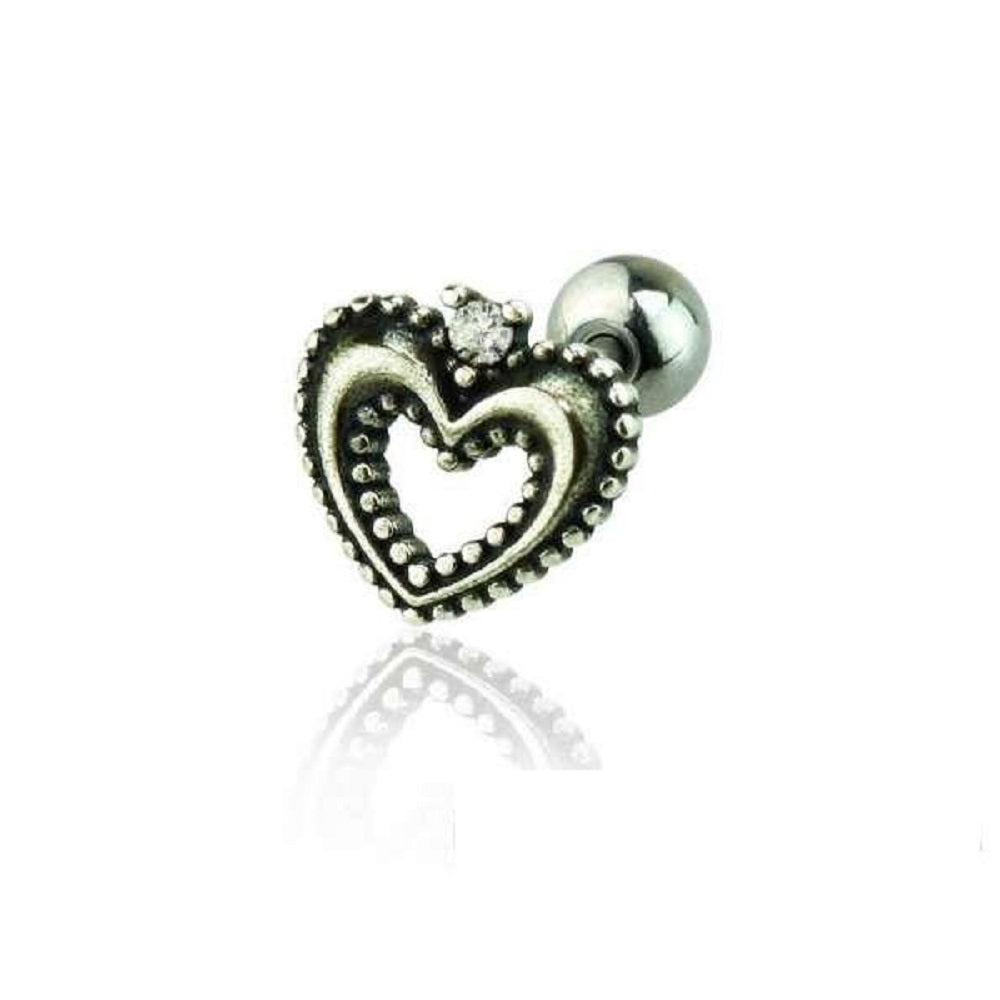 CZ Crystal Antique Heart Barbell Stud- 316 Stainless Steel