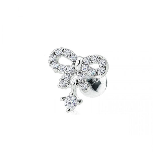 CZ Crystal Bow with Dangling Gem Barbell Stud - 316L Stainless Steel