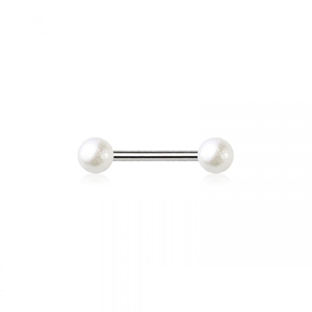 Faux Pearl Ball Ends Cartilage Barbell - 316L Stainless Steel