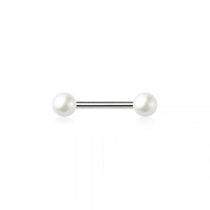 Faux Pearl Ball Ends Cartilage Barbell - 316L Stainless Steel