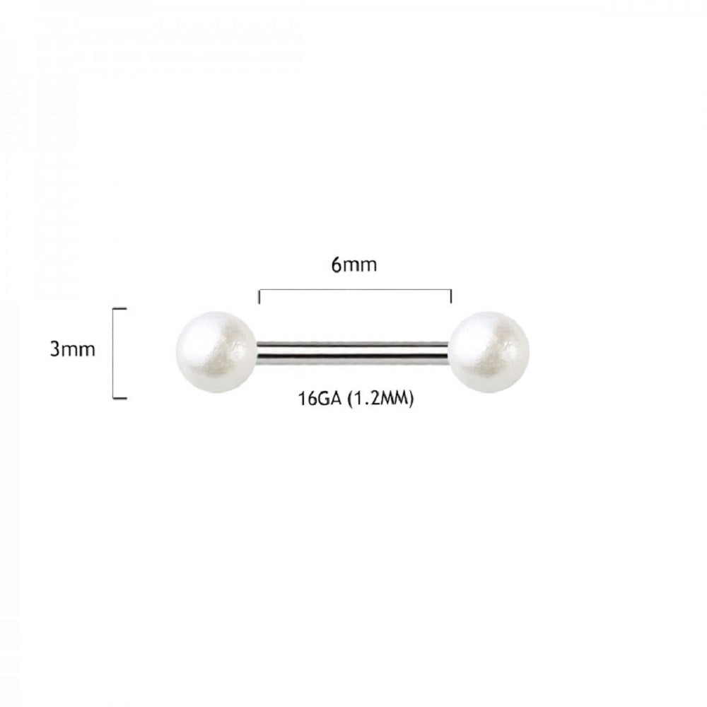 Faux Pearl Ball Ends Cartilage Barbell - 316L Stainless Steel