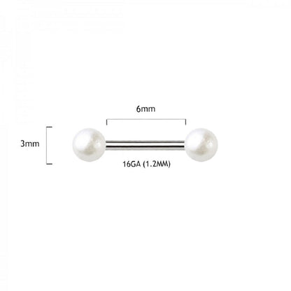 Faux Pearl Ball Ends Cartilage Barbell - 316L Stainless Steel