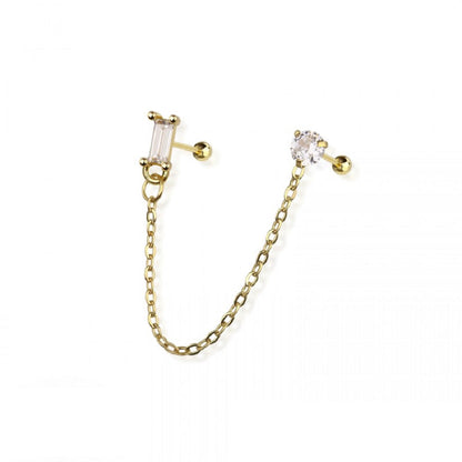 Rectangle and Round CZ Crystal Connecting Chain Linked Cartilage Barbells - 316L Stainless Steel