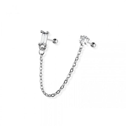 Rectangle and Round CZ Crystal Connecting Chain Linked Cartilage Barbells - 316L Stainless Steel