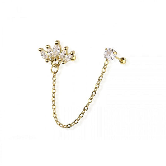 Marquise Fan and Round CZ Crystal Connecting Chain Linked Cartilage Barbells - 316L Stainless Steel