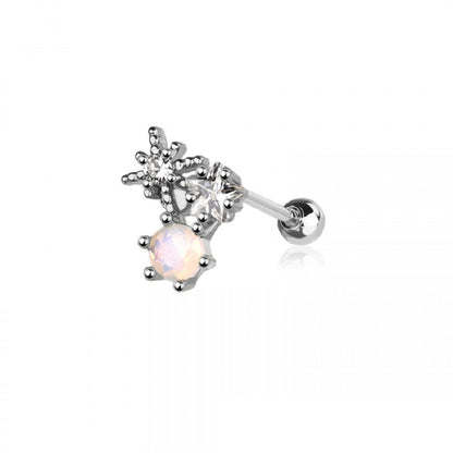 CZ Crystal Starbust Stone Top Barbell Stud - 316L Stainless Steel