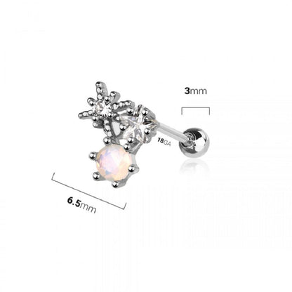 CZ Crystal Starbust Stone Top Barbell Stud - 316L Stainless Steel