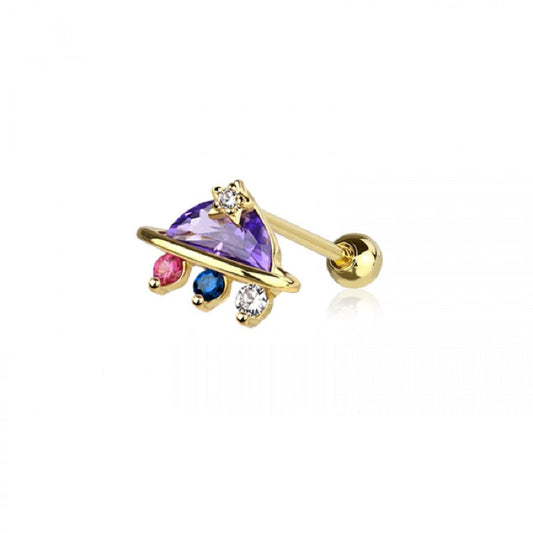 CZ Crystal Purple UFO Barbell Stud - 316L Stainless Steel