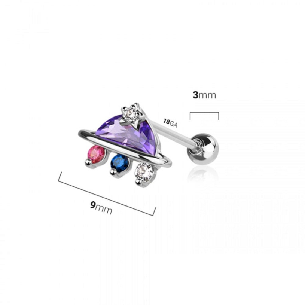 CZ Crystal Purple UFO Barbell Stud - 316L Stainless Steel