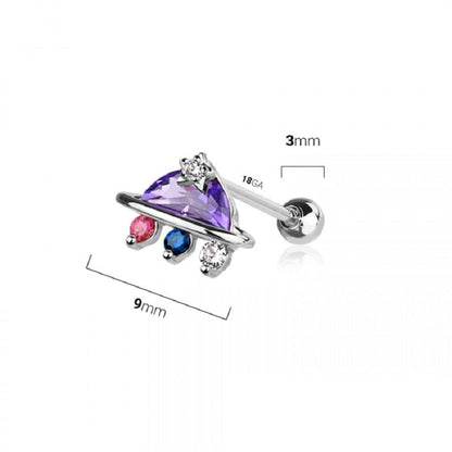 CZ Crystal Purple UFO Barbell Stud - 316L Stainless Steel