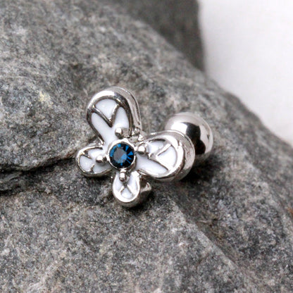Blue Crystal Butterfly Cartilage Barbell - 316L Stainless Steel