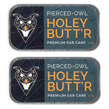 2 Tins of Holey Butt’r Ear Stretching Balm, Natural Stretched Ear Lobe Lubricant Cream with Jojoba Oil, Soy Butter, and Karanja Oil, Gauge Stretching Lube and Healing Salve for Tapers and Plugs, 10g/ .35oz