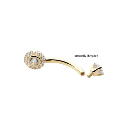 CZ Flower Shape Internally Threaded Belly Button Ring - 14Kt Gold