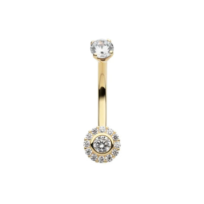CZ Flower Shape Internally Threaded Belly Button Ring - 14Kt Gold