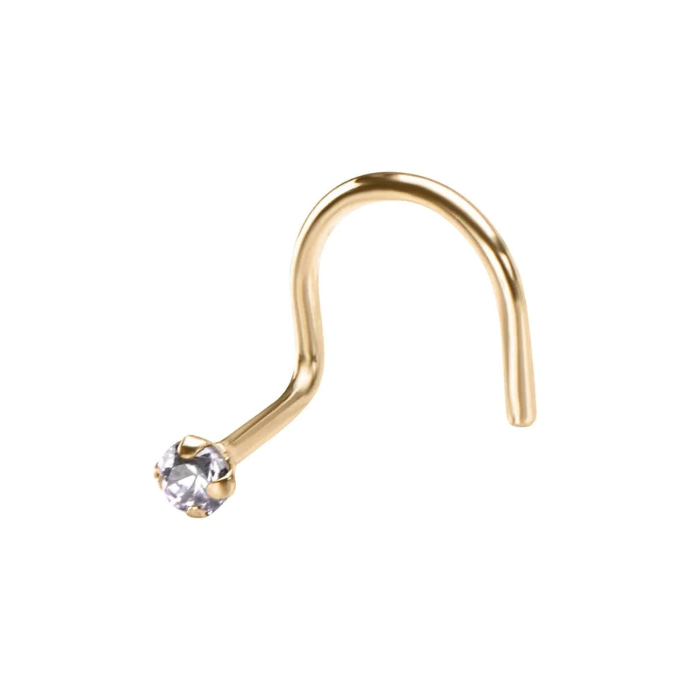 Clear CZ Gem Top Nose Screw - 14kt Gold