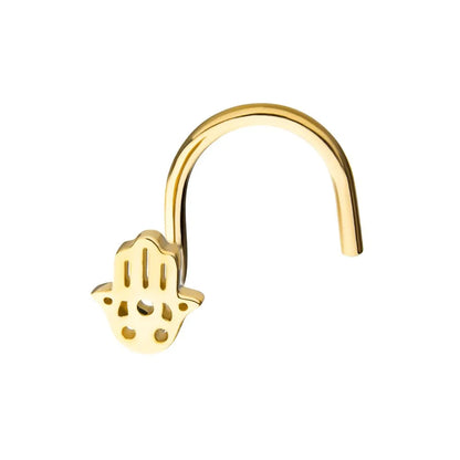 Hamsa Hand Nose Screw - 14kt Gold