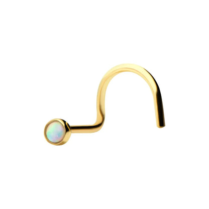 Bezel Set Synthetic Opal Nose Screw - 14kt Gold