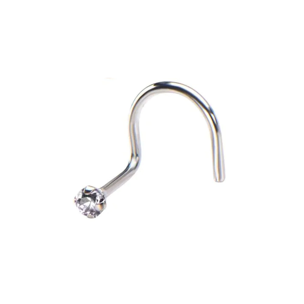 Clear CZ Gem Top Nose Screw - 14kt White Gold