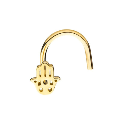 Hamsa Hand Nose Screw - 14kt Gold
