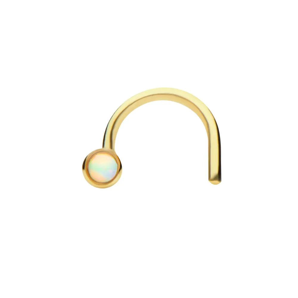 Bezel Set Synthetic Opal Nose Screw - 14kt Gold