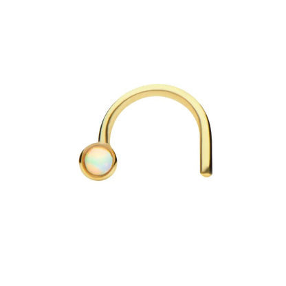 Bezel Set Synthetic Opal Nose Screw - 14kt Gold