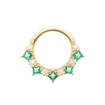 Clear and Emerald CZ Front Facing Hinged Segment Clicker - 14kt Gold