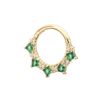 Clear and Emerald CZ Front Facing Hinged Segment Clicker - 14kt Gold