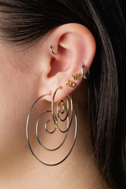 Set of Small and Large Spiral Coiled Hoop Earrings - Stainless Steel