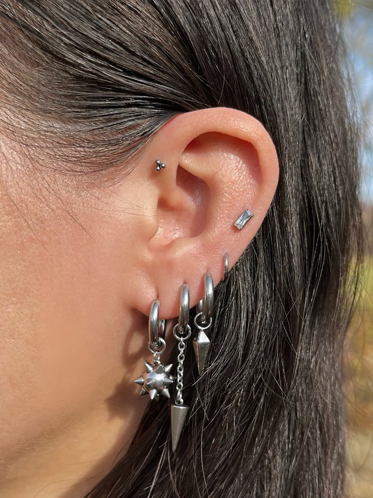 Set of 3 Spiked Huggie Hoops