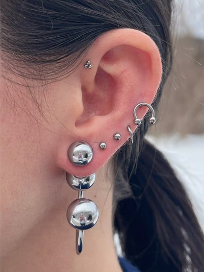 Ball End Horseshoe Barbell Style Hoop Earrings - Pair