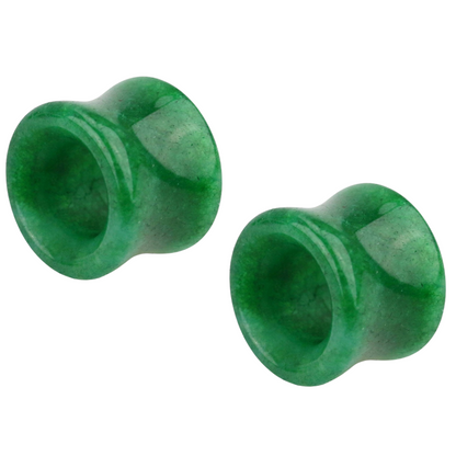 Natural Green Jade Stone Double Flared Tunnels - Pair