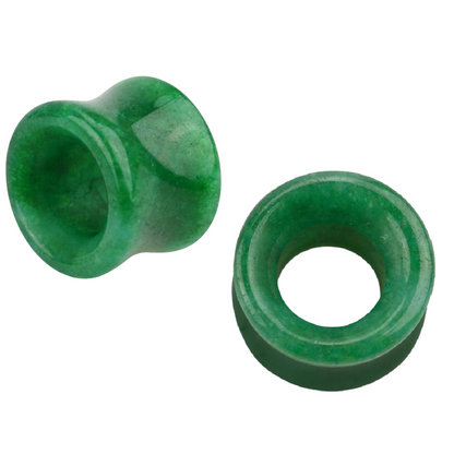 Natural Green Jade Stone Double Flared Tunnels - Pair