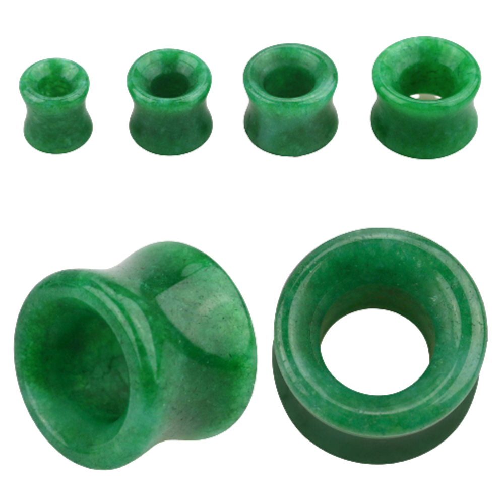 Natural Green Jade Stone Double Flared Tunnels - Pair
