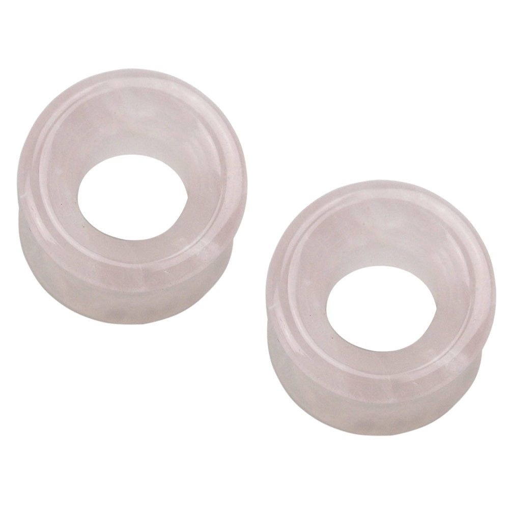 Natural Rose Quartz Stone Double Flared Tunnels - Pair