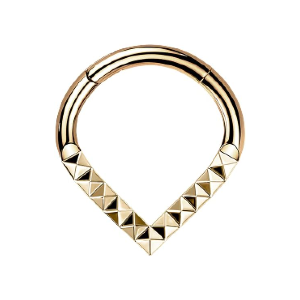 Hoop Ring with Lined Pyramid Cuts Chevron Hinged Segment Clicker Ring - G23 Implant Grade Titanium