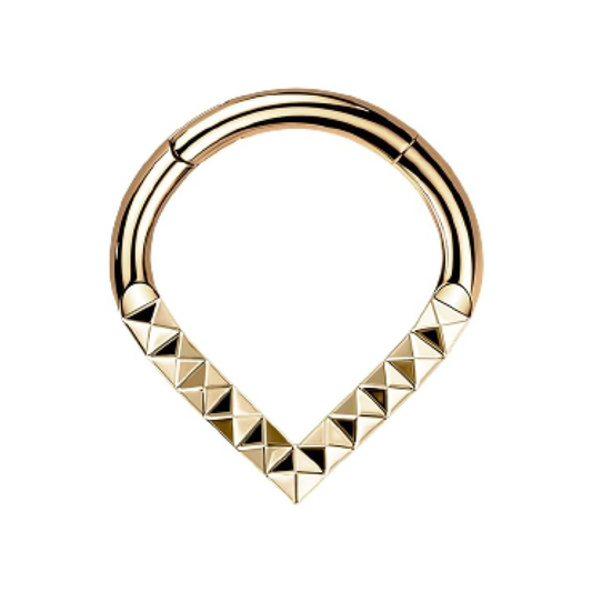 Hoop Ring with Lined Pyramid Cuts Chevron Hinged Segment Clicker Ring - G23 Implant Grade Titanium