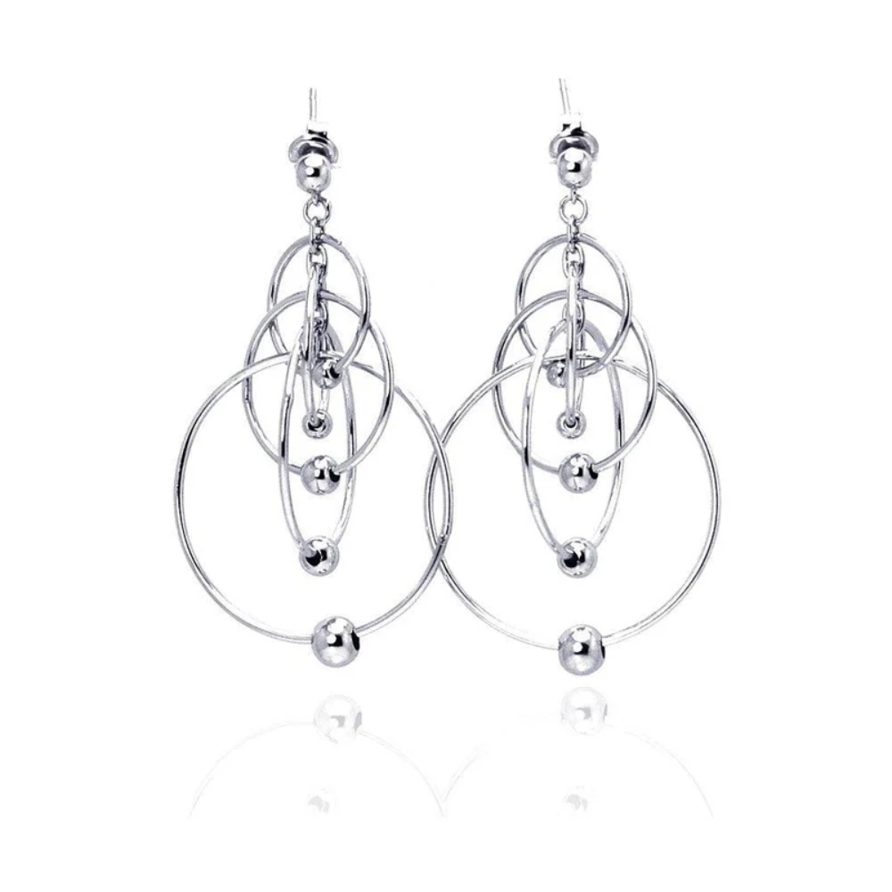 Multi Ball Hoop Dangling Earrings - Pair - Rhodium Plated 925 Sterling Silver