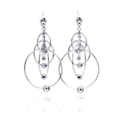 Multi Ball Hoop Dangling Earrings - Pair - Rhodium Plated 925 Sterling Silver