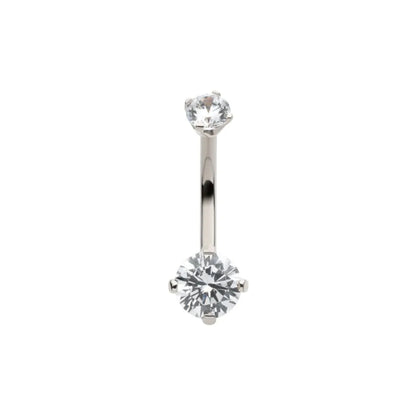 Double Round Prong Set CZ Crystal Internally Threaded Belly Button Ring - 14Kt White Gold